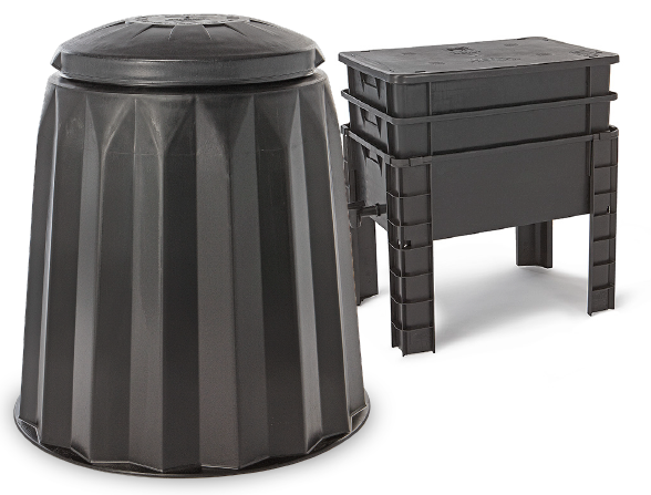 a black plastic composting bin