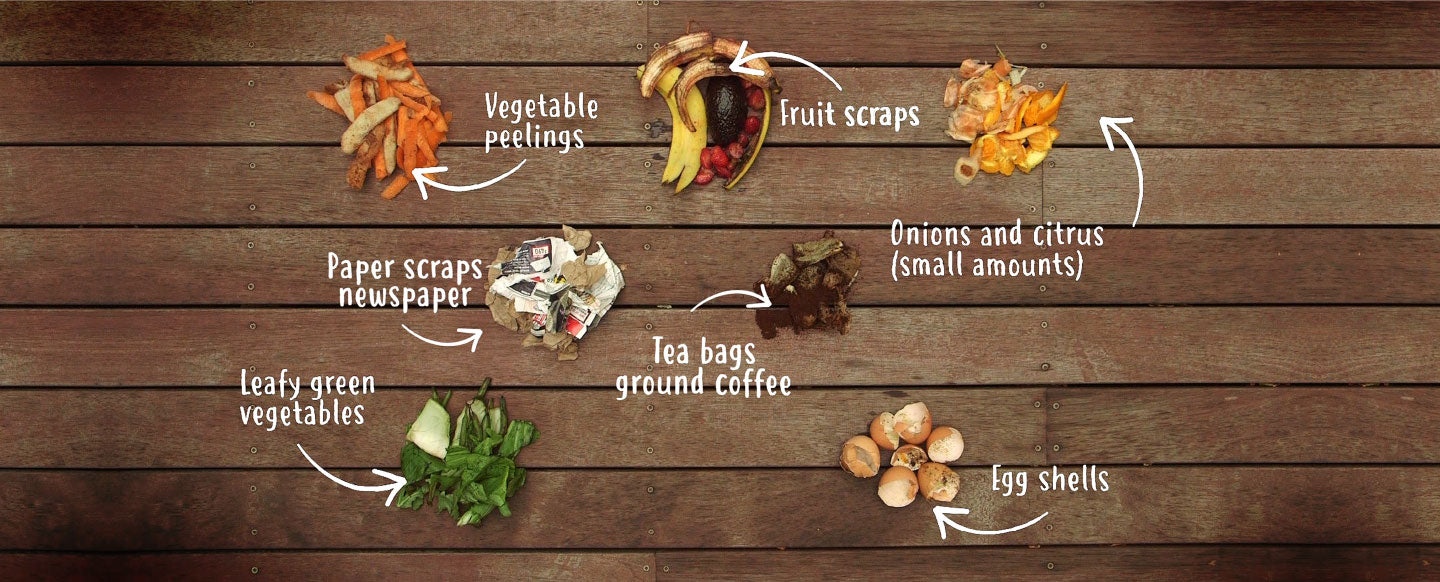 a table with food waste for composting