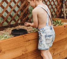 young boy adding soil inside a worm buffet